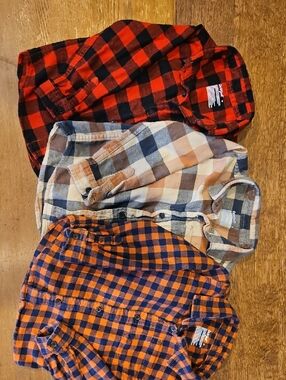 Cat & Jack Boys Plaid Button-Down Shirt Trio in Red, Black, Orange, Navy, Brown